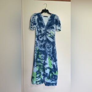 Zara Blue & Green Tie Dye Midi Dress